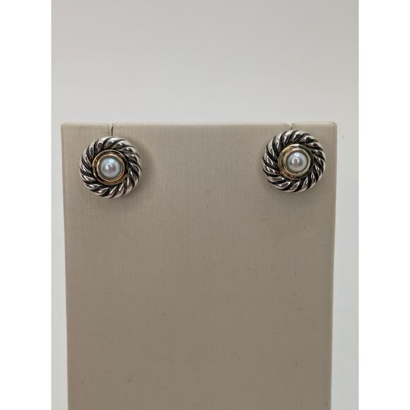 David Yurman Jewelry - David Yurman Cable Sterling Silver & 14K Gold Pearl Classic Cookie Stud Earrings